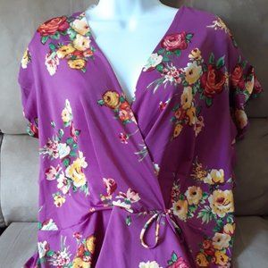Montbleu Purple Babydoll Floral Blouse Plus Size 3X